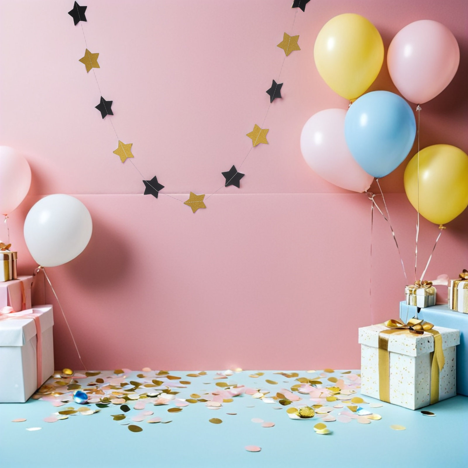 Party Banner Gold - 2 шт. Золотые гирлянды-звезды, двусторонние, с
